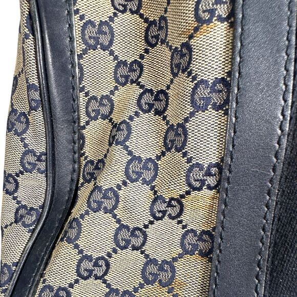 Gucci Vintage Web Boston GG Canvas Navy Red Satchel Medium - FLAWS READ - Picture 2 of 13